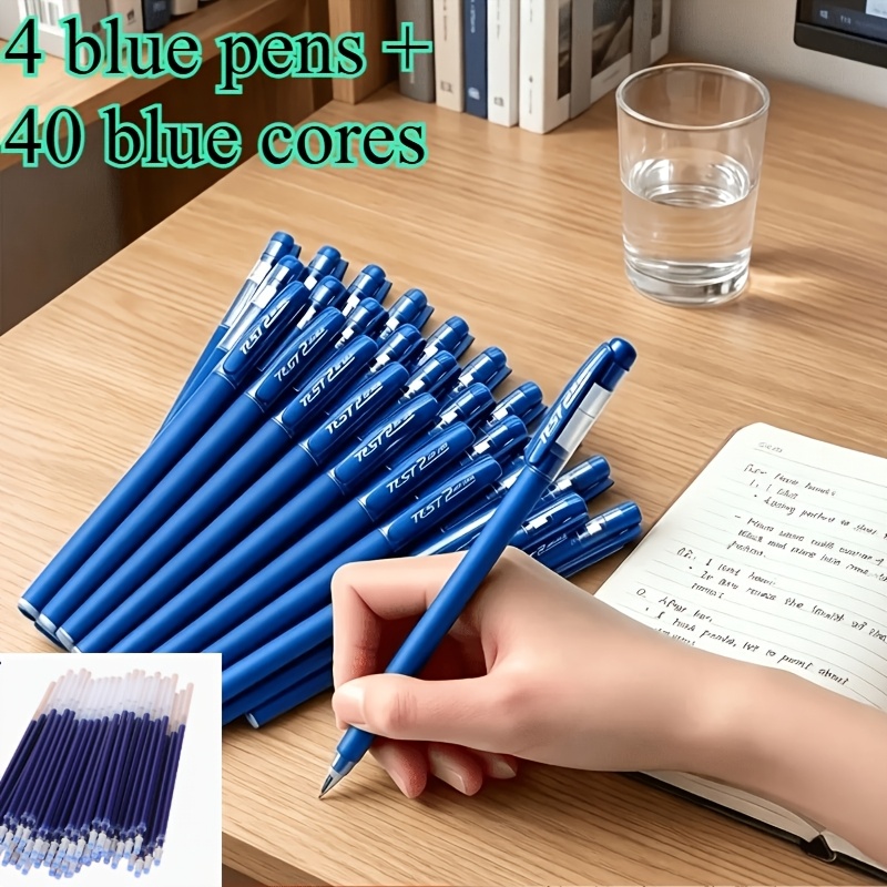 TEMU 44pcs High-capacity Gel Pen Set - 4 Pens + 40 Blue Refills, 0.5mm Blue Ink, Ballpoint Pens, Comfortable Grip, Smooth Writing, Note-taking And