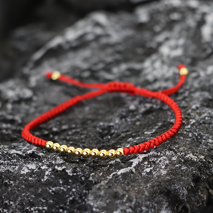 

Noter Elegant Red Nylon String Bracelet For Men And Women With 14k Gold Plated Beads, Adjustable Handmade Cord Bracelet Without Pendant - Set Of 1