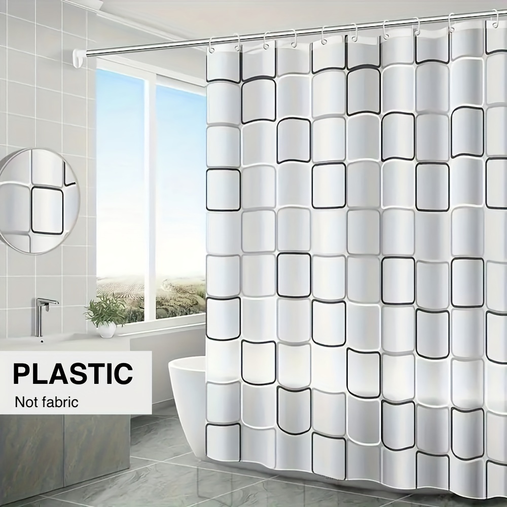

1pc Checkered Peva Shower Curtain Liner With Hooks, Plastic Semi-transparent Waterproof And Mildew-proof Bath Curtain With Metal Grommets, Bathroom Decor, Curtain For Windows