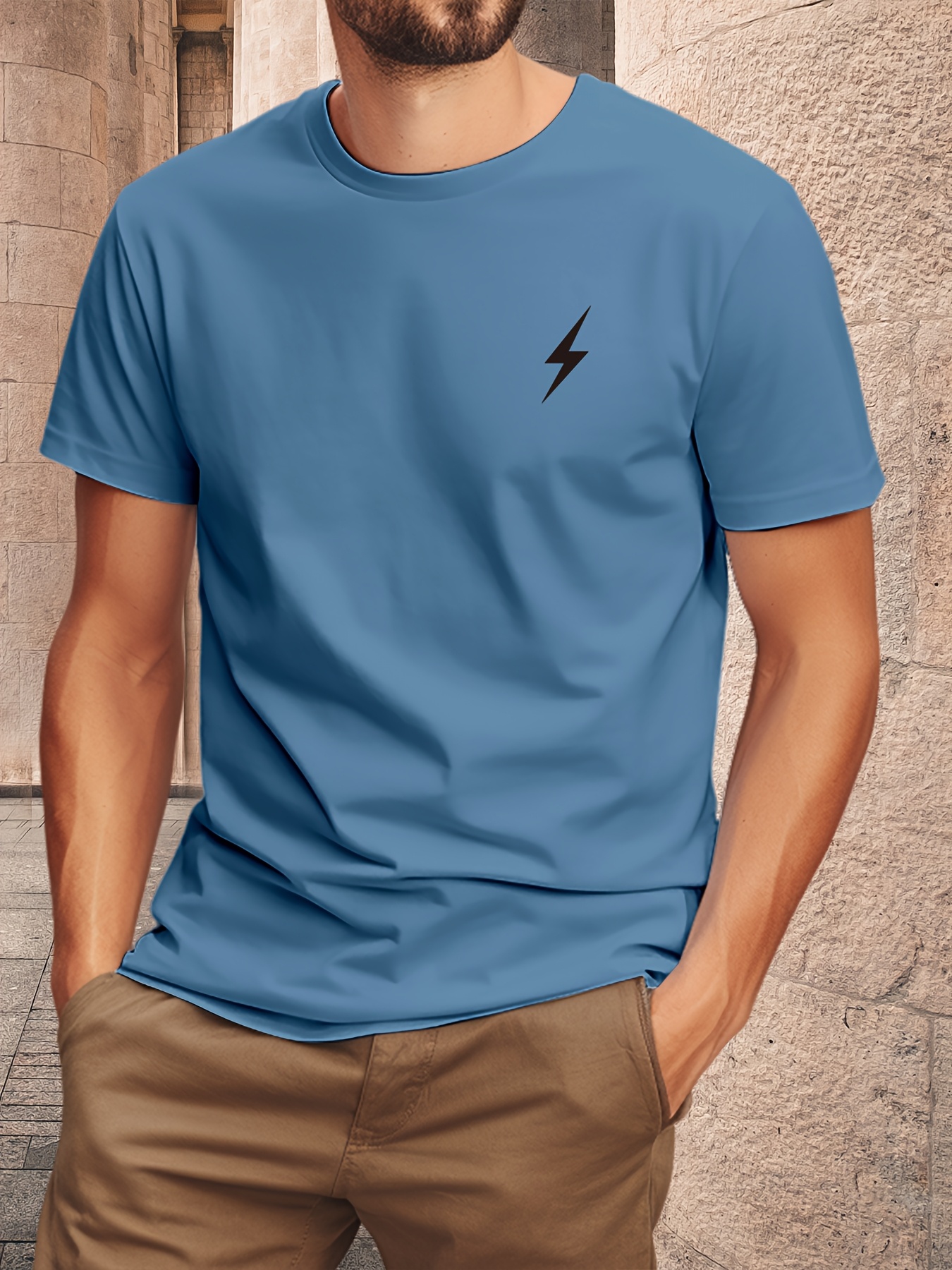 Men'S Lightning Bolt Graphic Print T-Shirt - Cotton Short Sleeve Tee, Green with Black Lightning Bolt Design, Casual Crew Neck, Regular Fit for Casual Attire, Everyday Tshirt | Graphic Tee | Cotton Shir