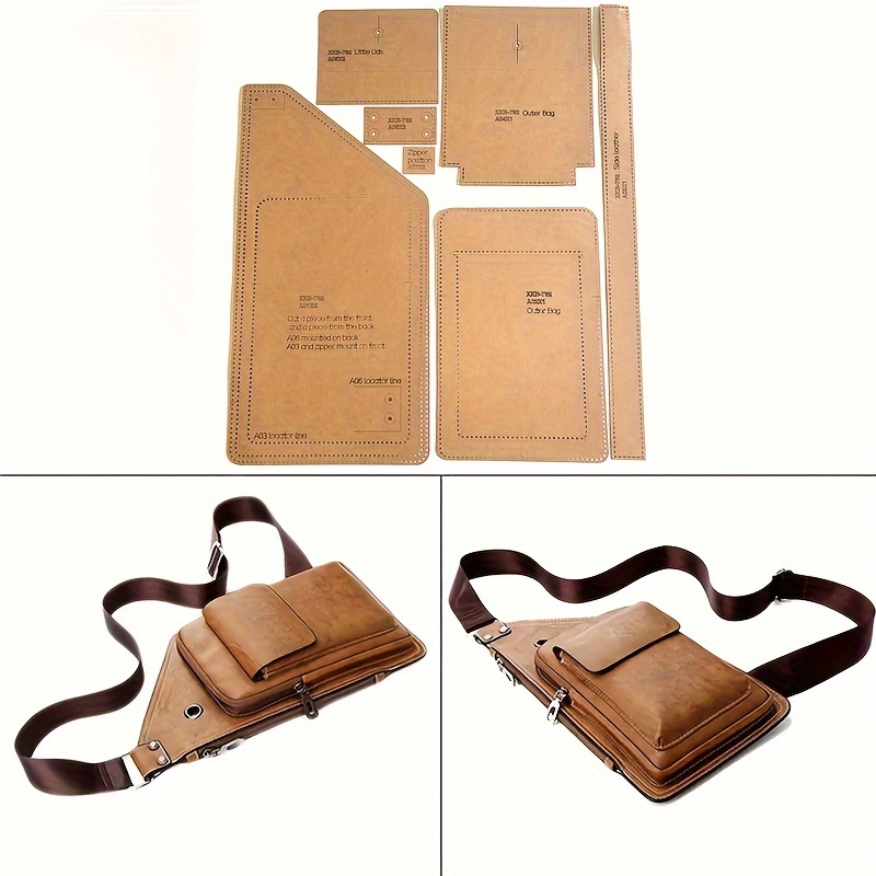 

Diy Faux Leather Craft Kit - Brown Kraft Paper Templates For Crossbody & Chest Bags, Handmade Stencil Supplies Set