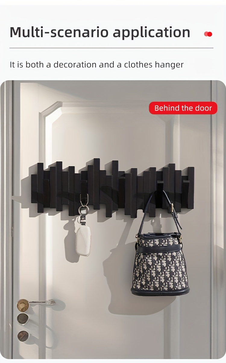 Foldable Piano Hook Rack - Hidden Arms Wall Organizer, No-Drill Entryway Storage
