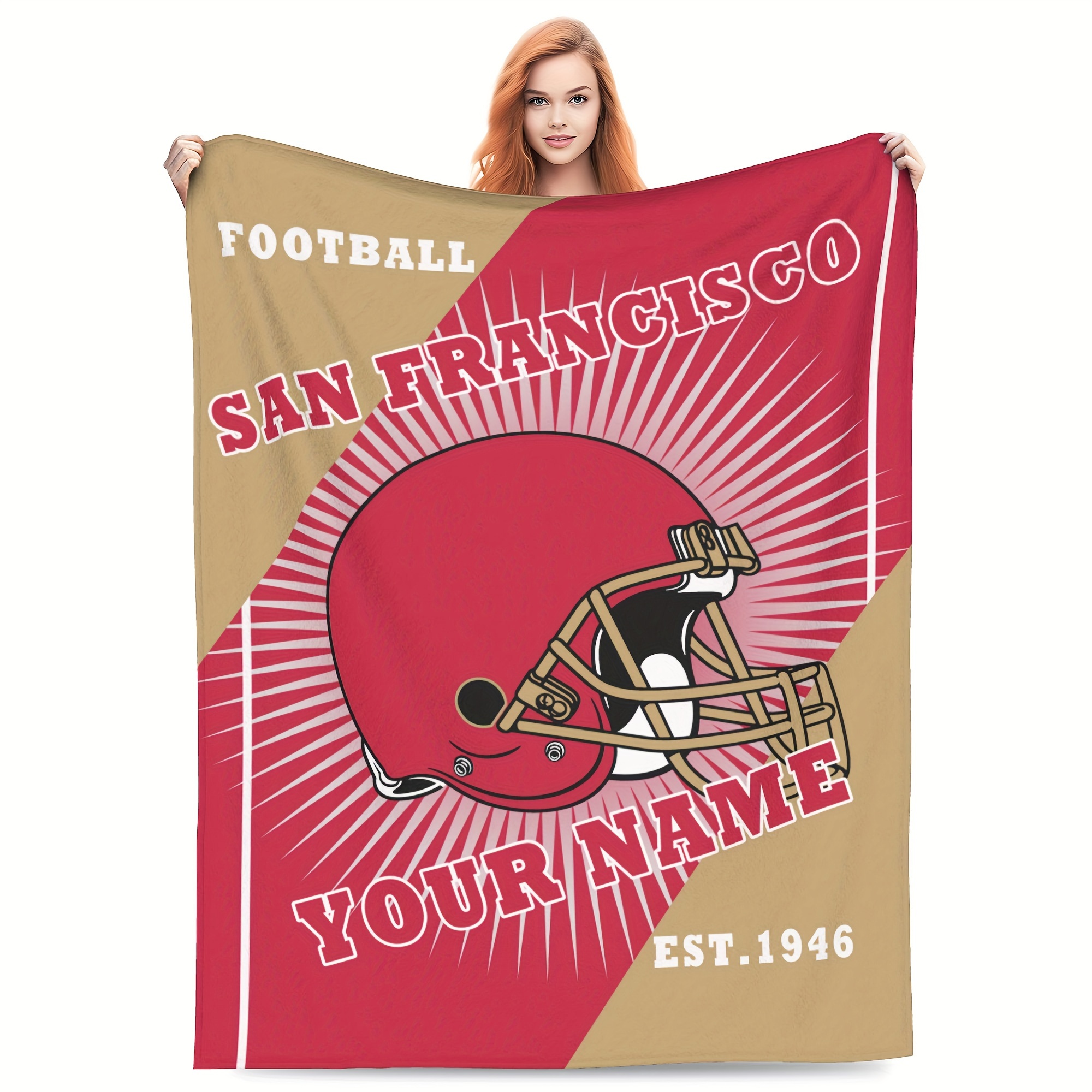 

Customizable San Football Throw Blanket - Personalized Name, Travel & Home Decor, Ideal Gift For Sports Fans, Soft Flannel,