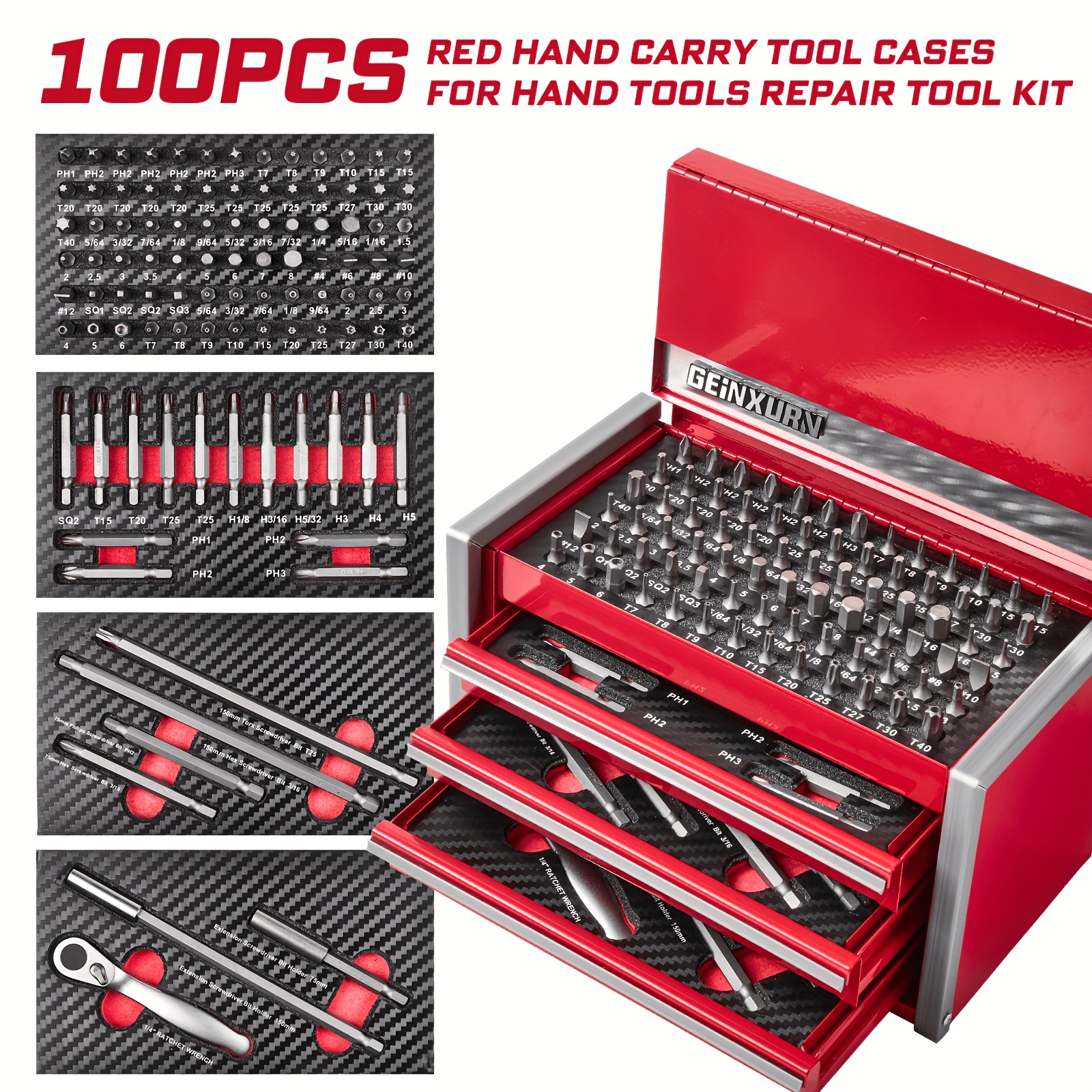 TEMU Geinxurn 100pcs Screwdriver Bit Set, Includes Extension Rods, Wrench, And S2 Steel Magnetic Bits In 25/50/75/150mm Sizes, Featuring