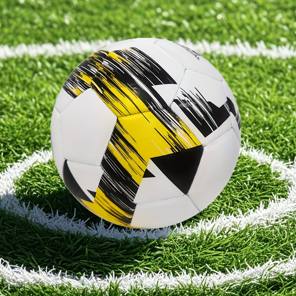 Size 5 Machine-Stitched PVC Football - Durable & Burst-Resistant Training & Match Ball with Abstract Geometric White/Yellow/Black Design for Teens & Adults, Match Soccer Ball | Dynamic Sports Gear | Stitched Soccer Ball