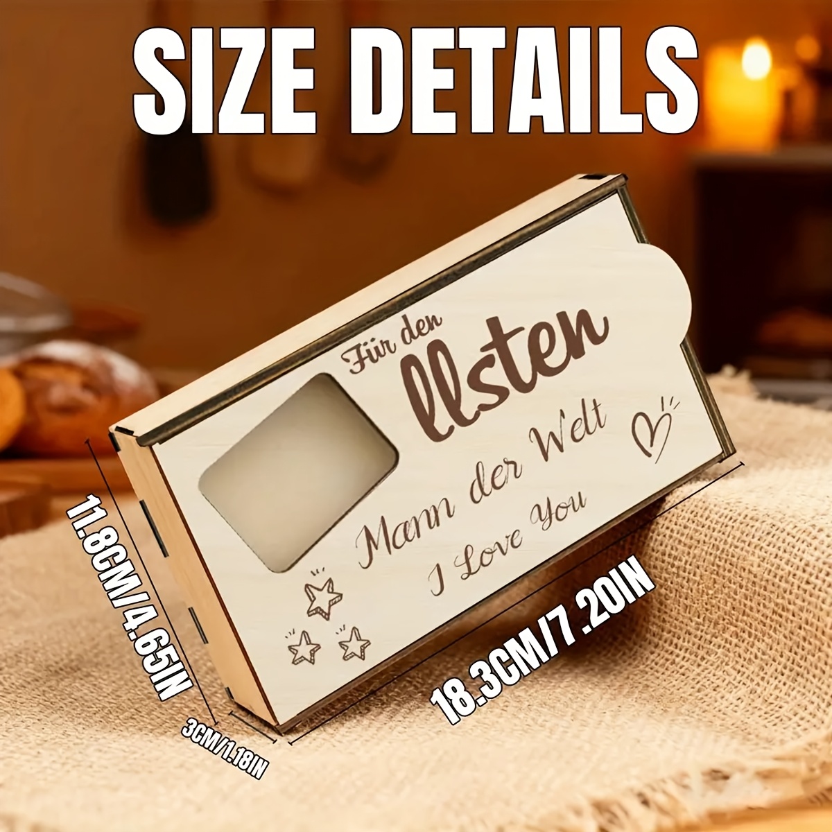 E-shop Geschenk für Sie/Ihn 1 Holz Schokoladenkeks Geschenkbox mit "Für den Geliebten" Aufdruck | Deckel-Design, Ideal für Süßigkeiten und kleine