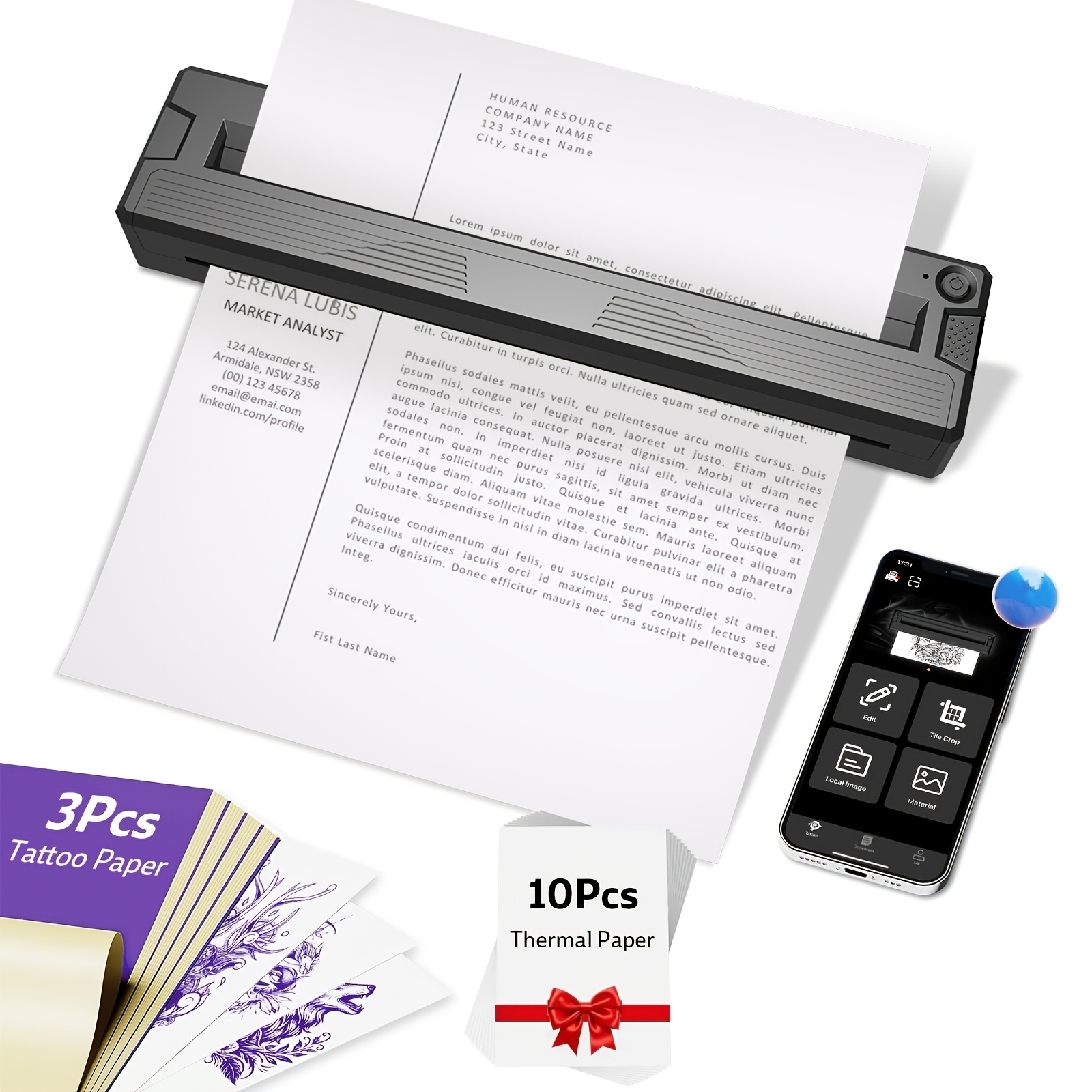 TEMU Portable Printer, Portable Printers Wireless For Travel, With 10pcs Folded Thermal Paper, Inkless Thermal Bluetooth Small Printer Support 8.5" X