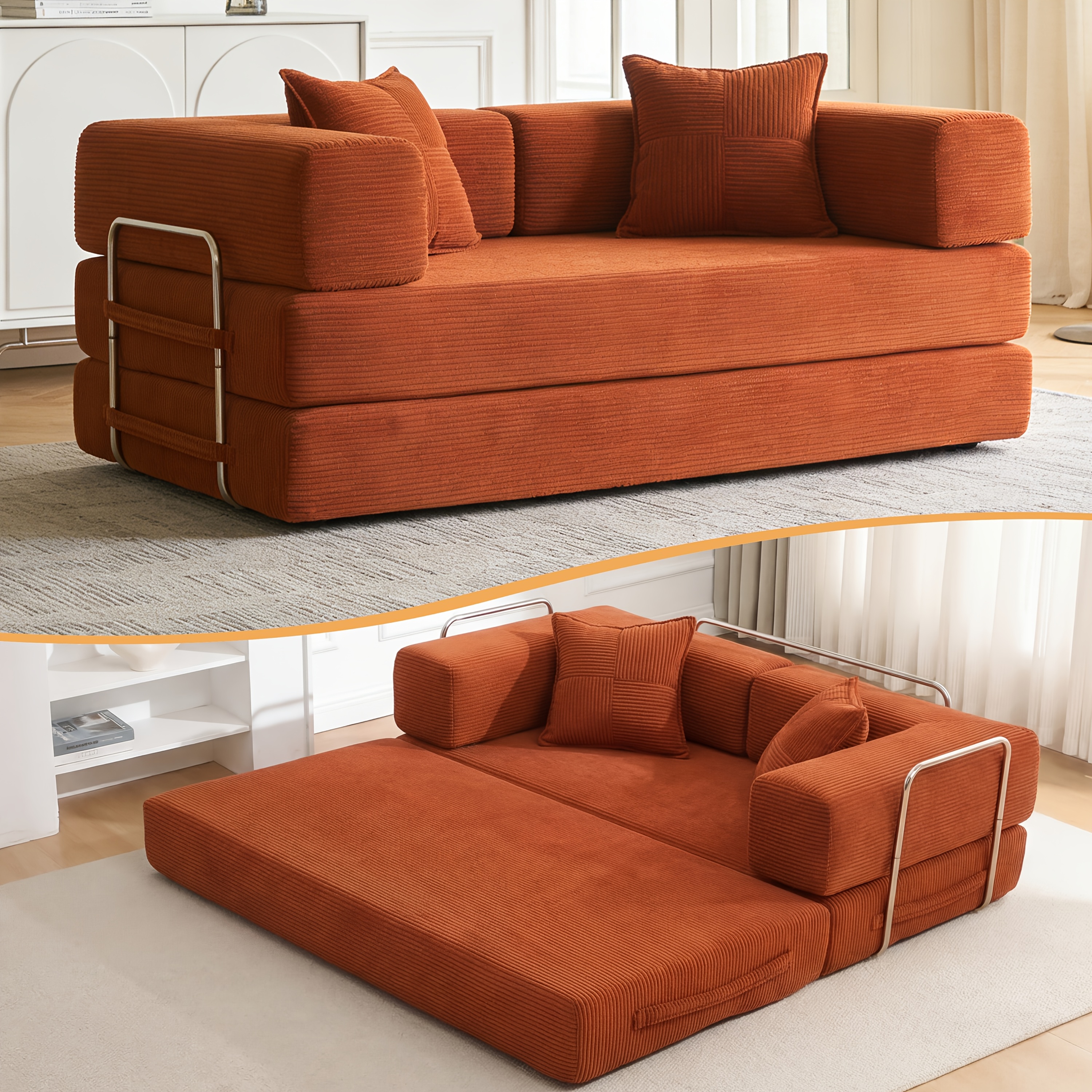 TEMU Foldable Sofa Bed, Foldable Floor Sofa, Compressible Convertible Sleeping Sofa Bed, Sofa With Memory Foam Pillows, Backrest & Armrests,