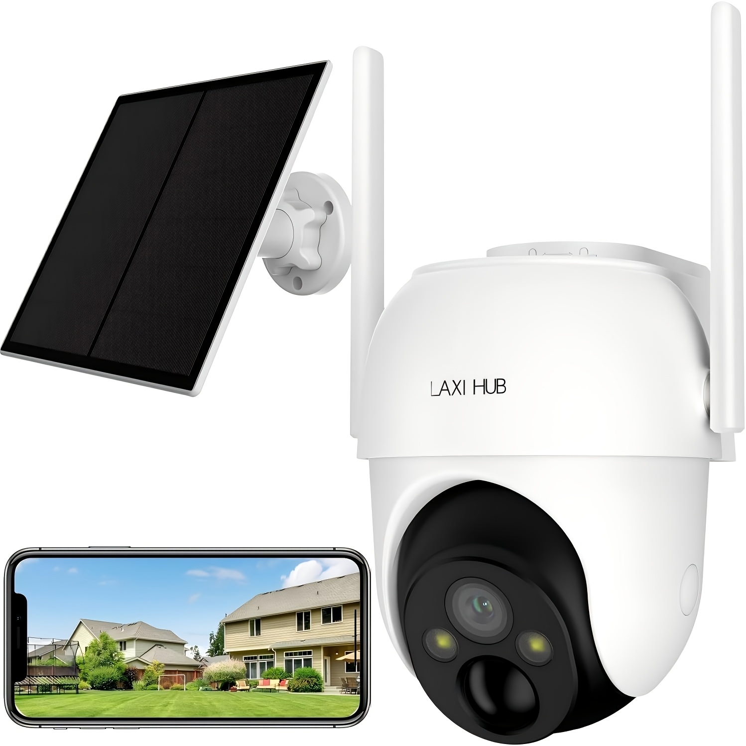 TEMU Caméra de sécurité extérieure fil à solaire LAXIHUB 1296P, caméra CCTV alimentée par batterie 5200mAh pour la sécurité de , stockage Cloud/SD,