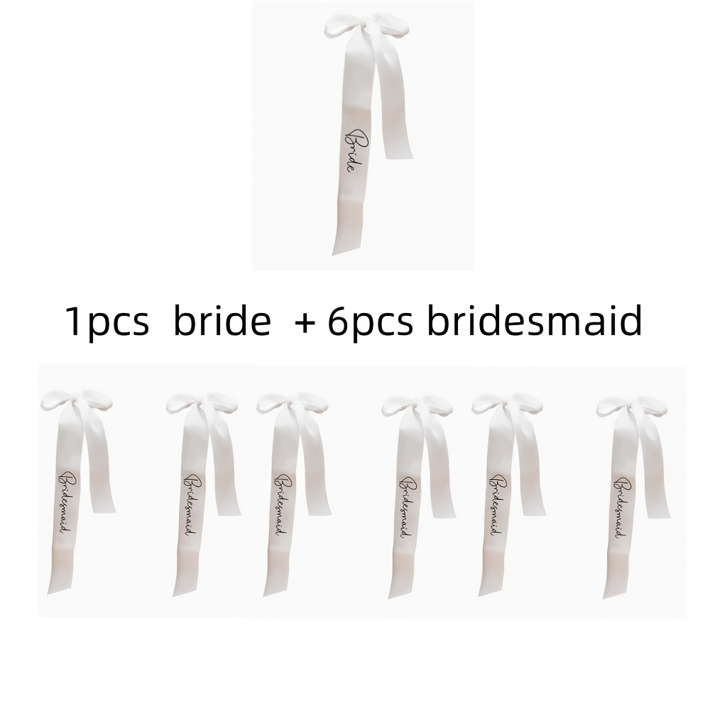 TEMU 1pc Bride And 6pcs Bridesmaids Wedding Decoration Satin Ribbon, Bride Bridesmaid Glass Seat Chair Decoration Ribbon, Creative Wedding Atmosphere