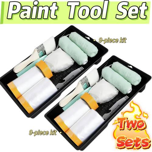 painting kit consisting of 2 sets 18pcs that a tray roller foam brush paint brush rubber gloves plastic film and opener suitable for tile paint home upgrades wall painting furniture restoration