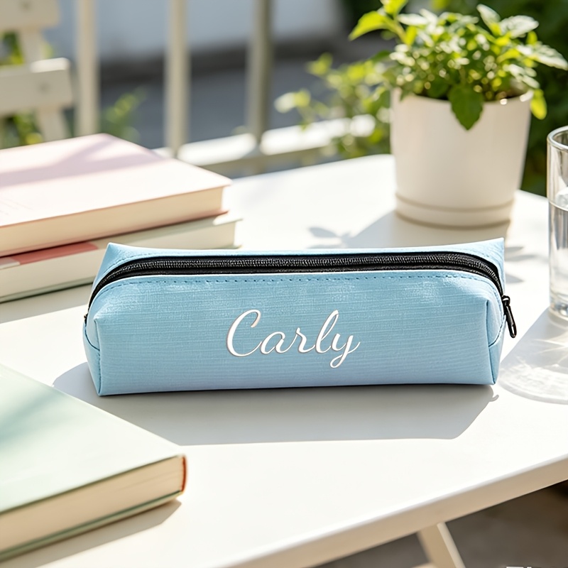 TEMU Estuche de lápices bordado personalizado de estética, bolso pequeño con cierre de cremallera, organizador portátil multicolor, bolso minimalista