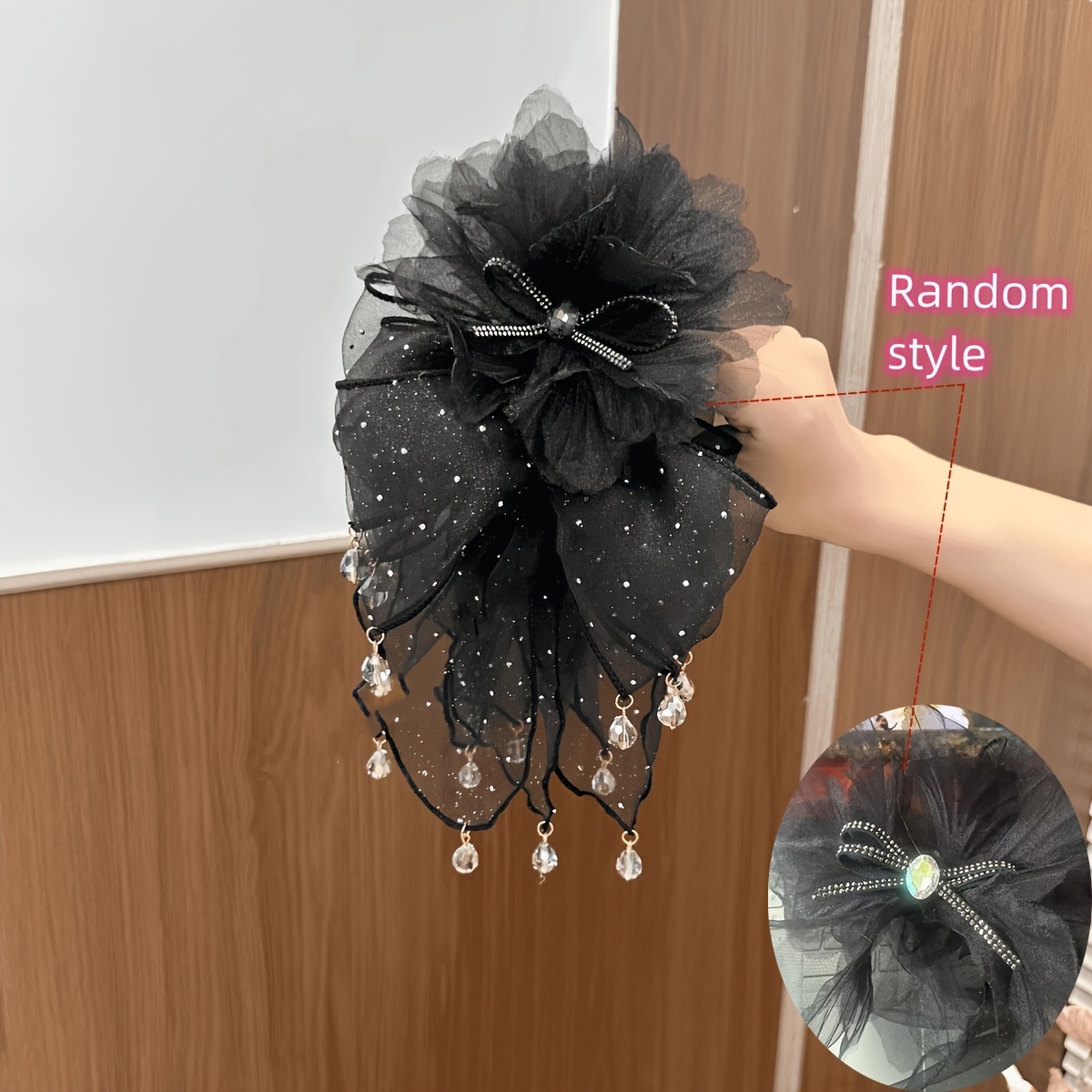 E-shop Elegante Haarspange mit Schleife aus Spitze, Kopfbedeckung mit Kunstperlen, romantisches Haarband im Retro-Stil, geeignet für Hochzeitsfeiern,