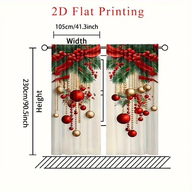TEMU 2d Flat - 2pcs, 2d Flat Printing, Christmas Curtain Fabric, Polyester, Pole Bag, Digital Printing, , Holiday Decoration, Suitable For Bedrooms,