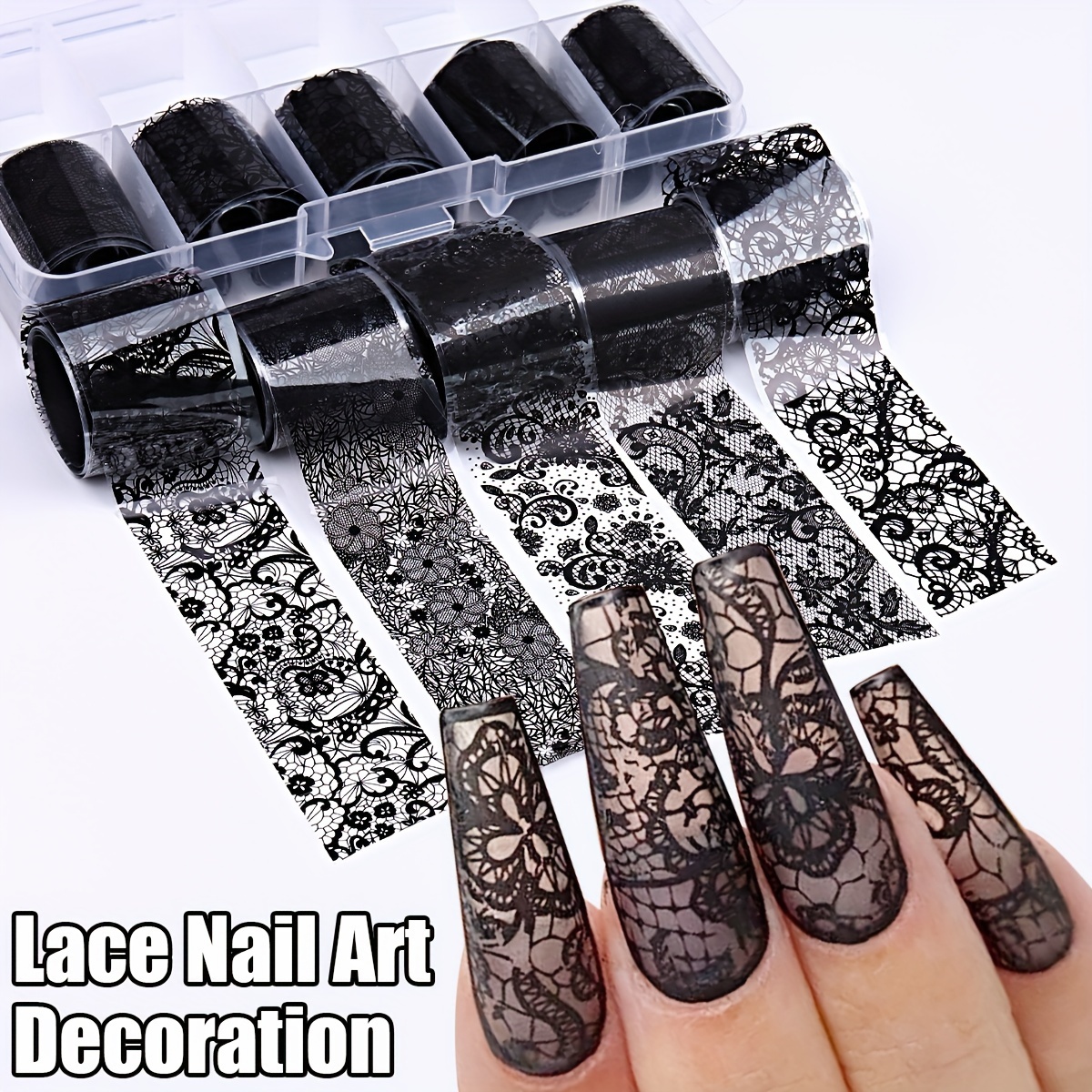 

1 Set Lace Nail Art Transfer Paper, , Glitter Embellished, Pre-, Single Use, Geometric Pattern, Rectangle Shape, Plastic Surface Compatible, Unscented, For Diy Nail