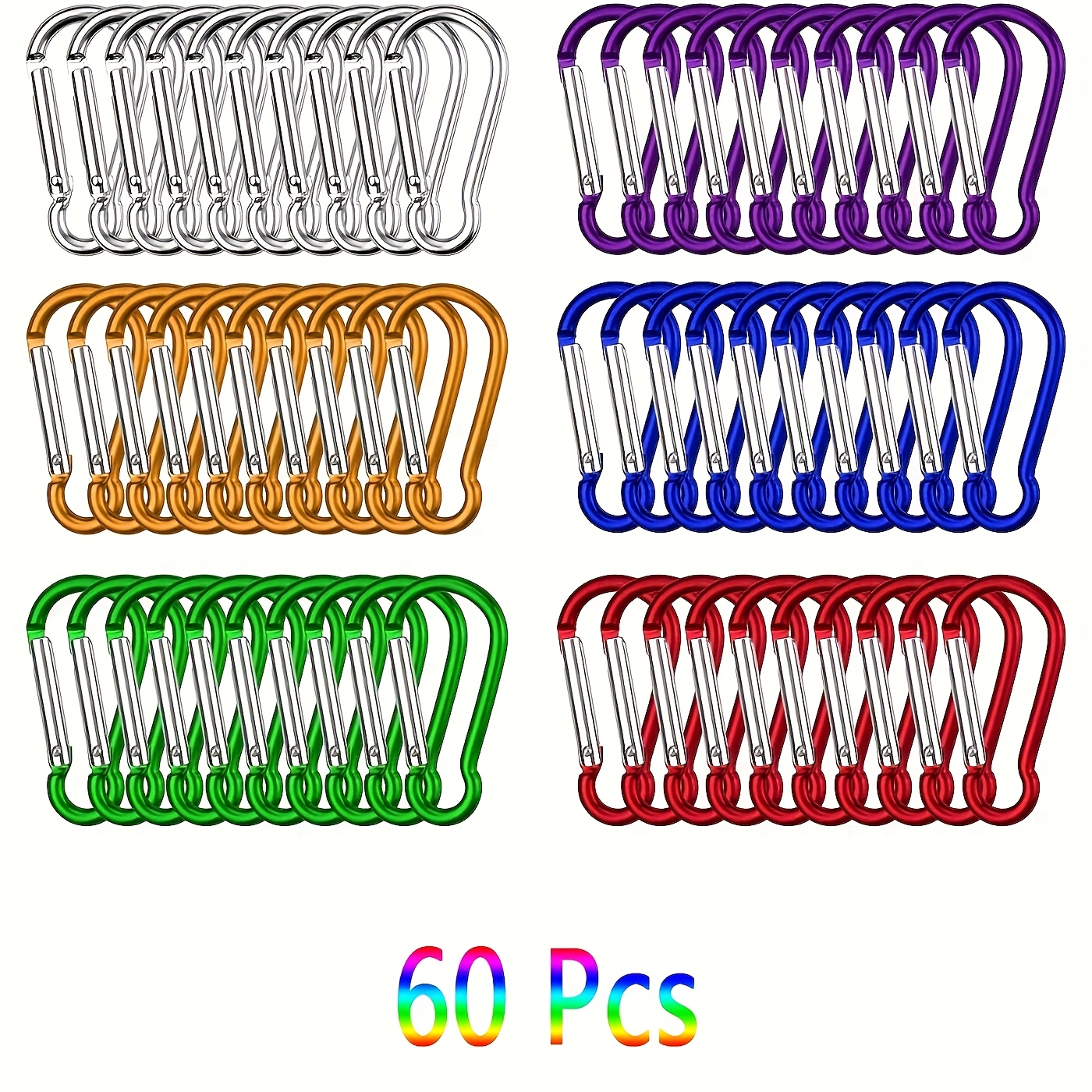 TEMU 60pcs Crochets de porte-clés pour hommes en alliage d'aluminium coloré - Durables et légers, adaptés aux sacs d'école, au camping et aux voyages