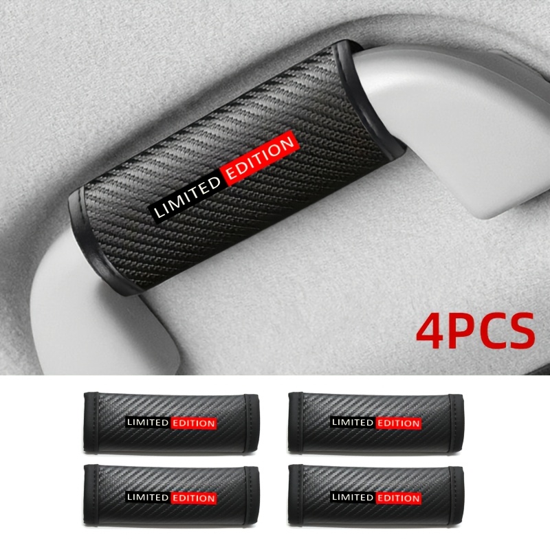 TEMU 4pcs Set Edition Car Grip Handle Covers, Door Handle Protectors, Interior Door Handle Guards, Car Grip Handle Caps, Carbon Fiber Pu Leather