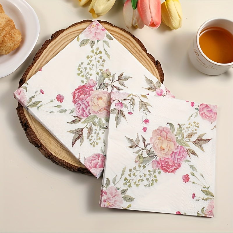 E-shop Servietten (33x33cm) Doppellagige Frühlingsblumen-Servietten mit kleinem Blumenmuster - Party-Servietten geeignet für Hochzeiten, Geburtstage,