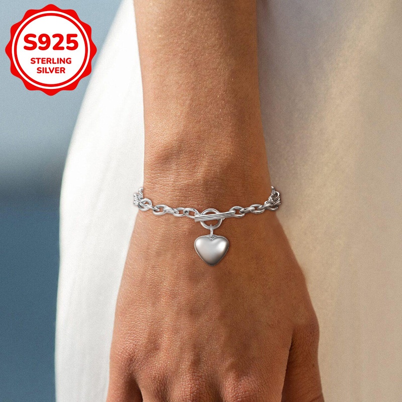 Heart Shaped OT Thick Chain Bracelet 925 Silver 42g