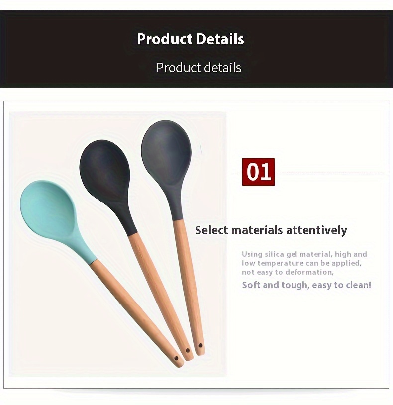 silicone spoon with wooden handle versatile kitchen utensil for soup salad stirring   easy to clean details 7