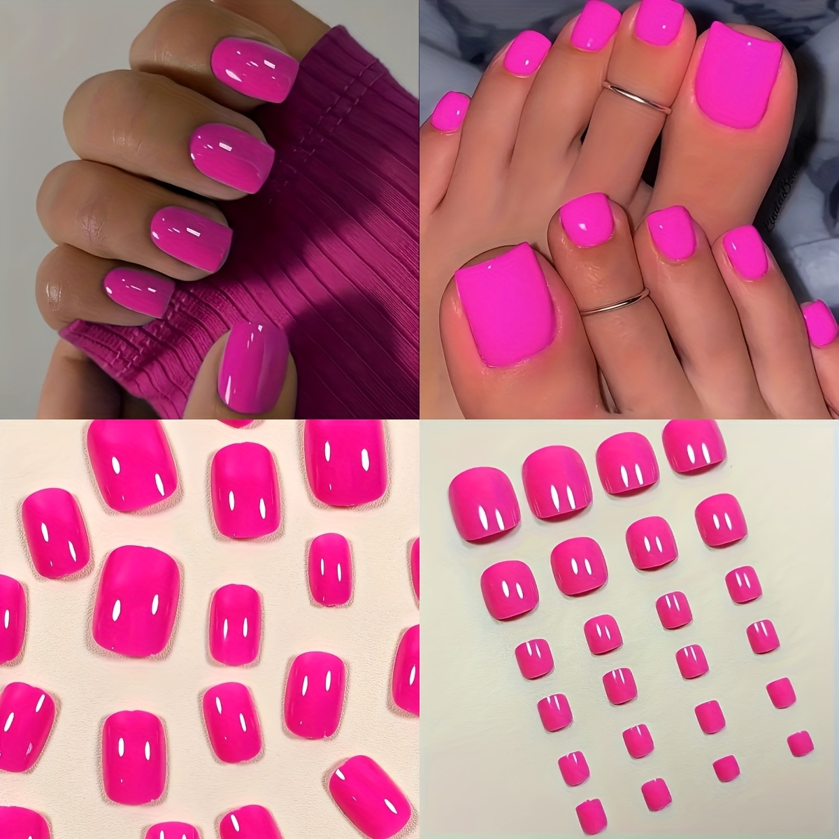 48pcs Summer Dragon Fruit Pink Detachable Press-on Nails, Spicy Pink, Effect For Fingernails And Toenails