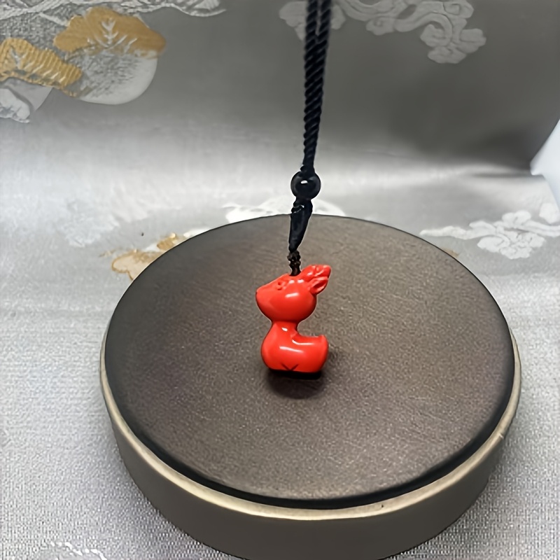 Natural Cinnabar Little Deer Zodiac Pendant Necklace, Unisex