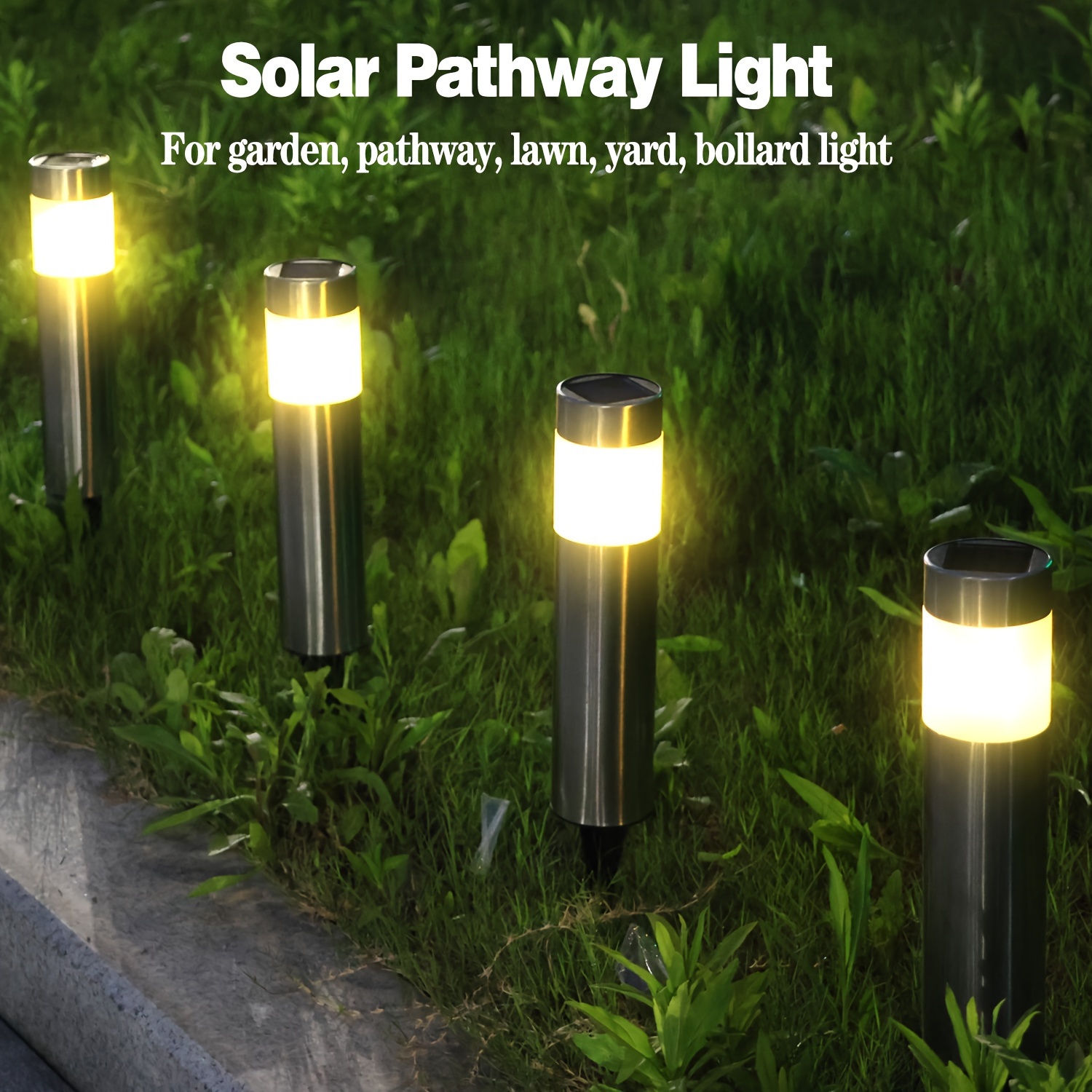 

2-pack Modern Stainless Steel Solar Led Lights For Gardens, Pathways & Walkways - Polished Finish, Light Sensor Activated, Crystal Embellished Outdoor Landscape Lighting