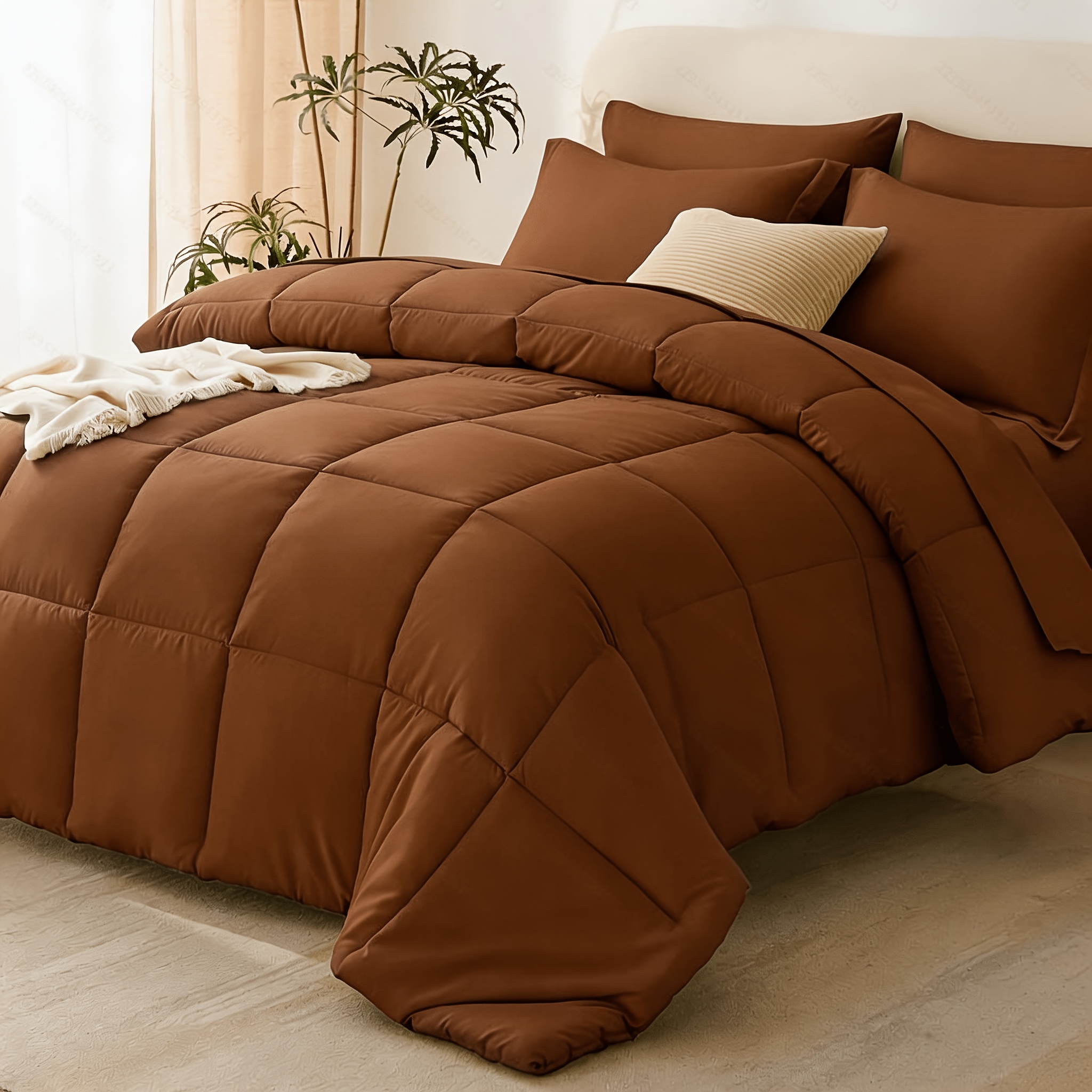 TEMU 2/3pcs Solid Color Comforter Set, Box Stitched Bed Set For All Season, Soft Bedding Sets With Machine Washable Lightweight Thermal Set Lnclued 1