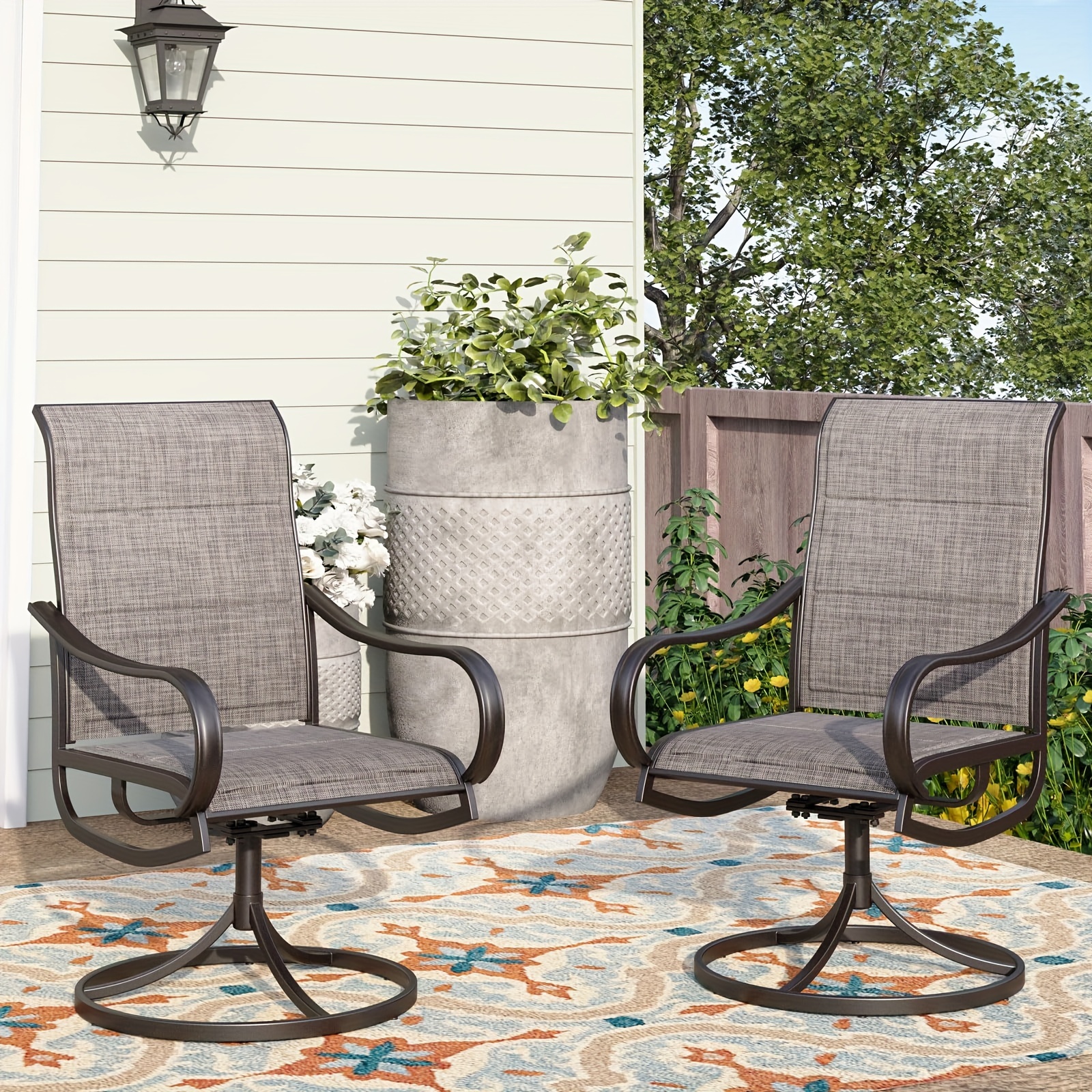 

Swivel Patio Dining Chair With 42" High Back, Padded Textilene Deep Seating Outdoor Chairs With Armrest & E-coating Frame, All Weather-resistant For Deck Lawn Garden, Set Of 2