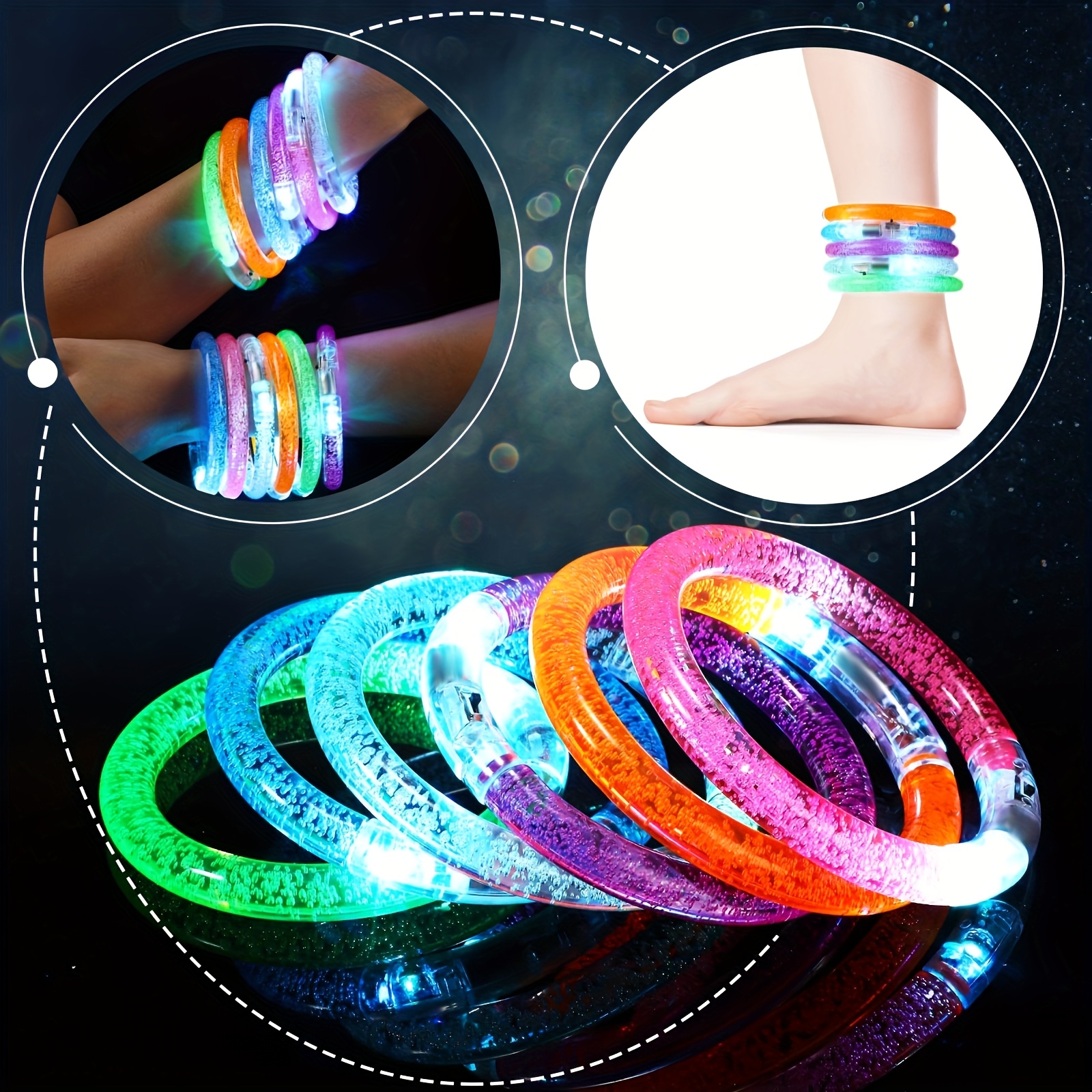 TEMU 100pcs Glow Sticks Bracelets Glow In The Dark Bracelets 6 Color Led Bracelets Flashing Light Up Bracelet Set Neon Party Supplies For Light Up
