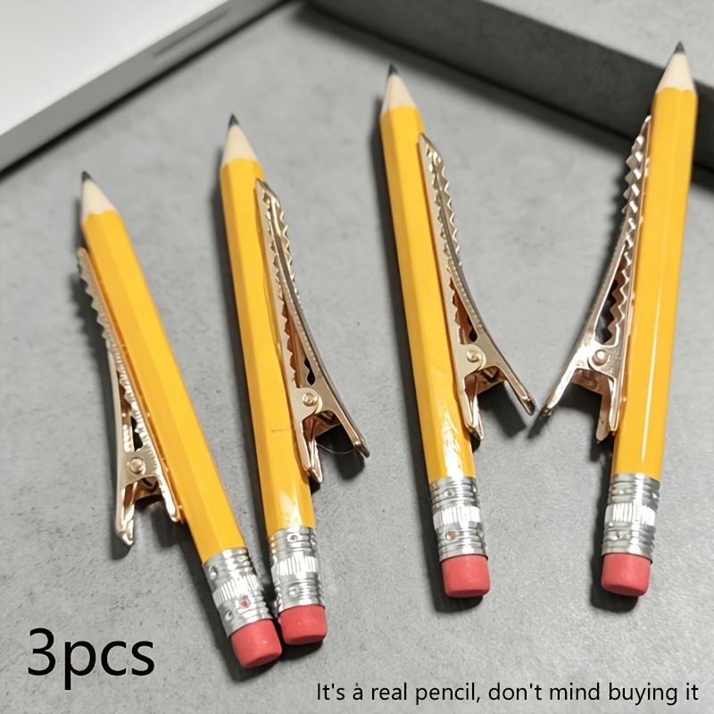 TEMU Set de 3 pinzas para el cabello con forma de lápiz, y originales pinzas de creativas para profesores, y decoración de peinados para , combinadas