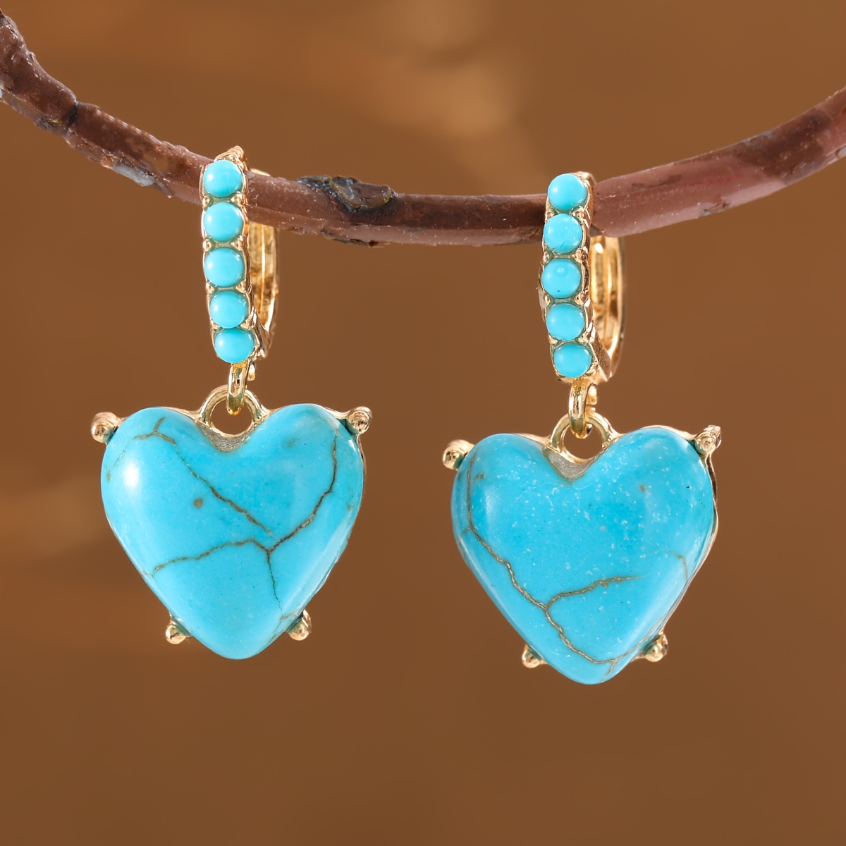 Image of Bohemian Style Love Heart Synthetic Niche Design Cracked Lapis Heart Women's Earrings Suitable For Parties, Gatherings, And Gifting For Daily Wear