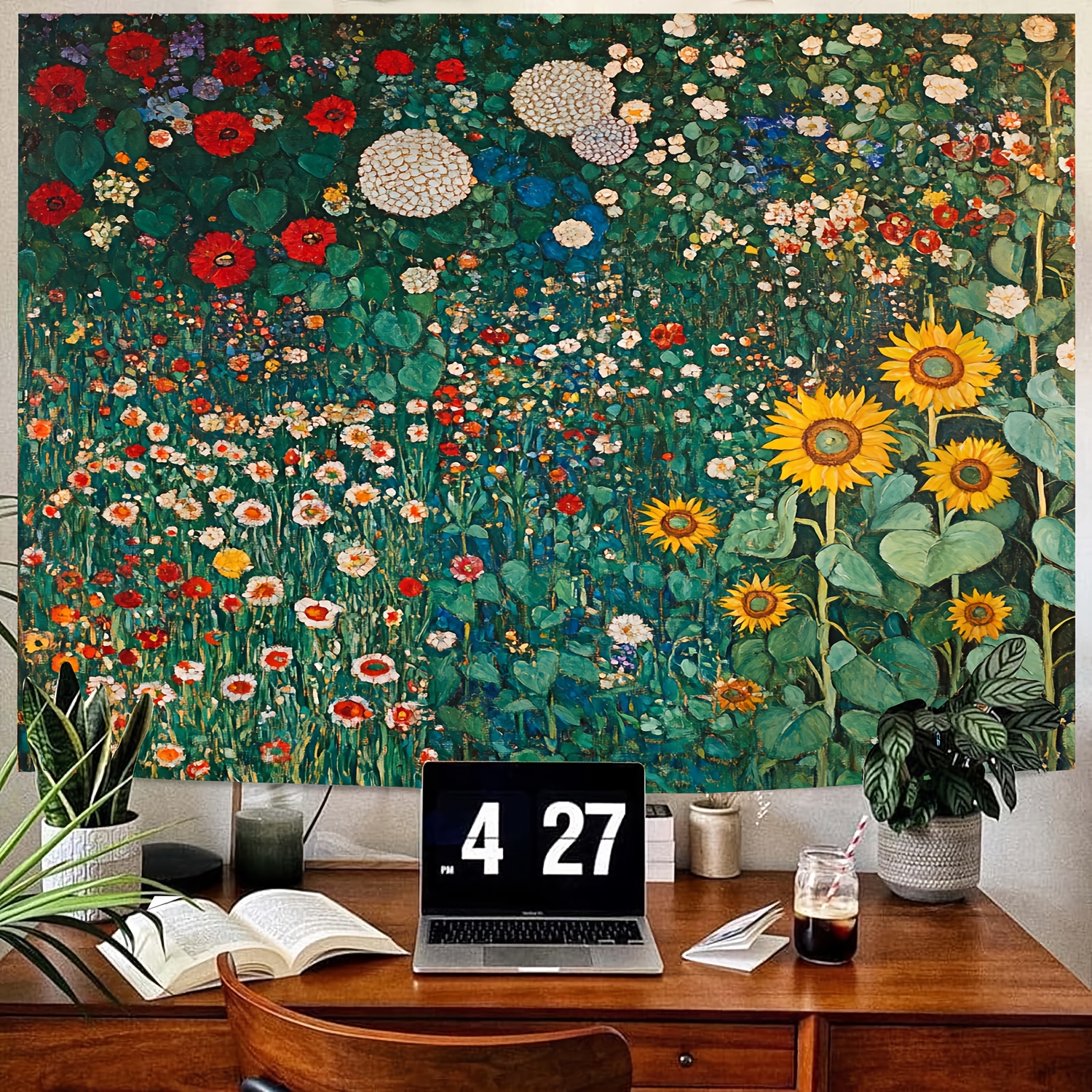 Frühlingsgarten Wandteppich Vintage Ästhetik Abstraktes Kunstwerk_voghion.com