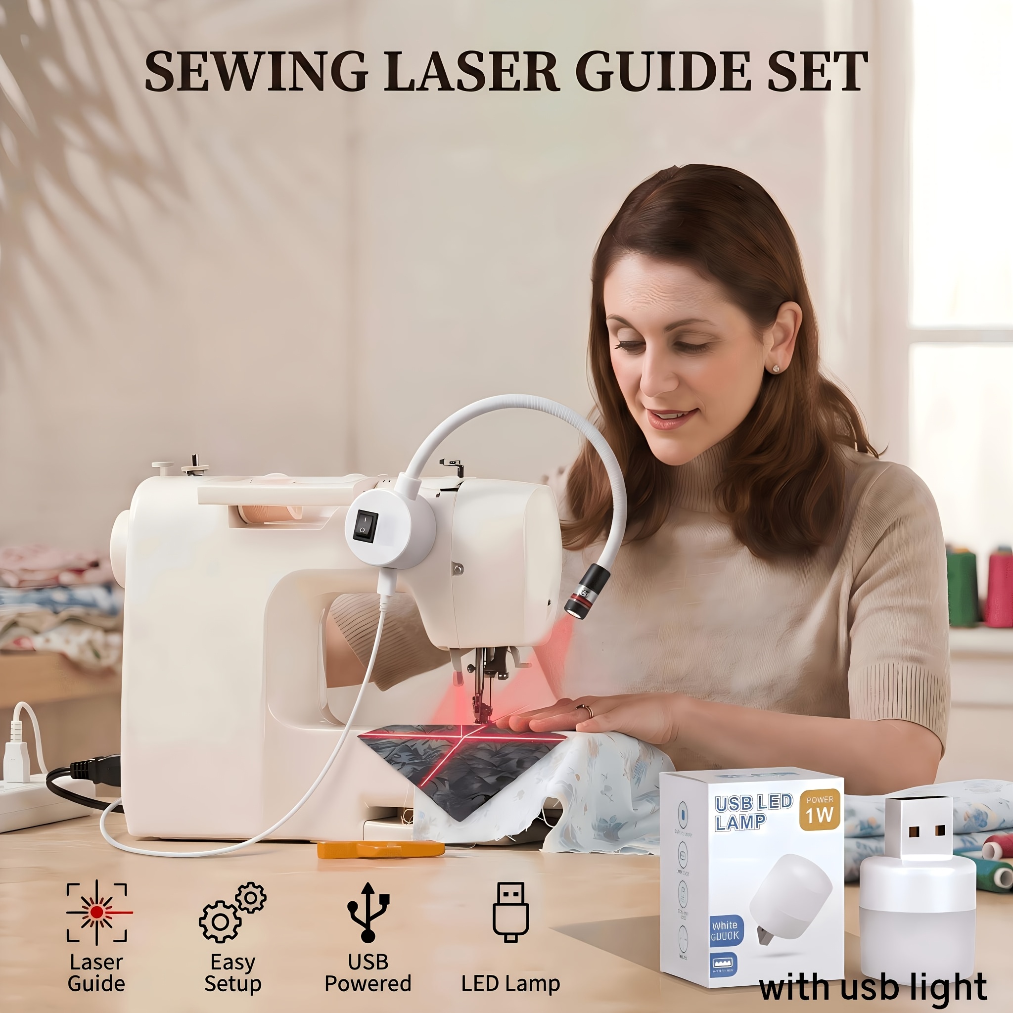 TEMU Magnetic Positioning Quilting Light For Sewing Machine, Sewing Red Guide For Straight Stitching, Quilting Red Light With , Adjustable And