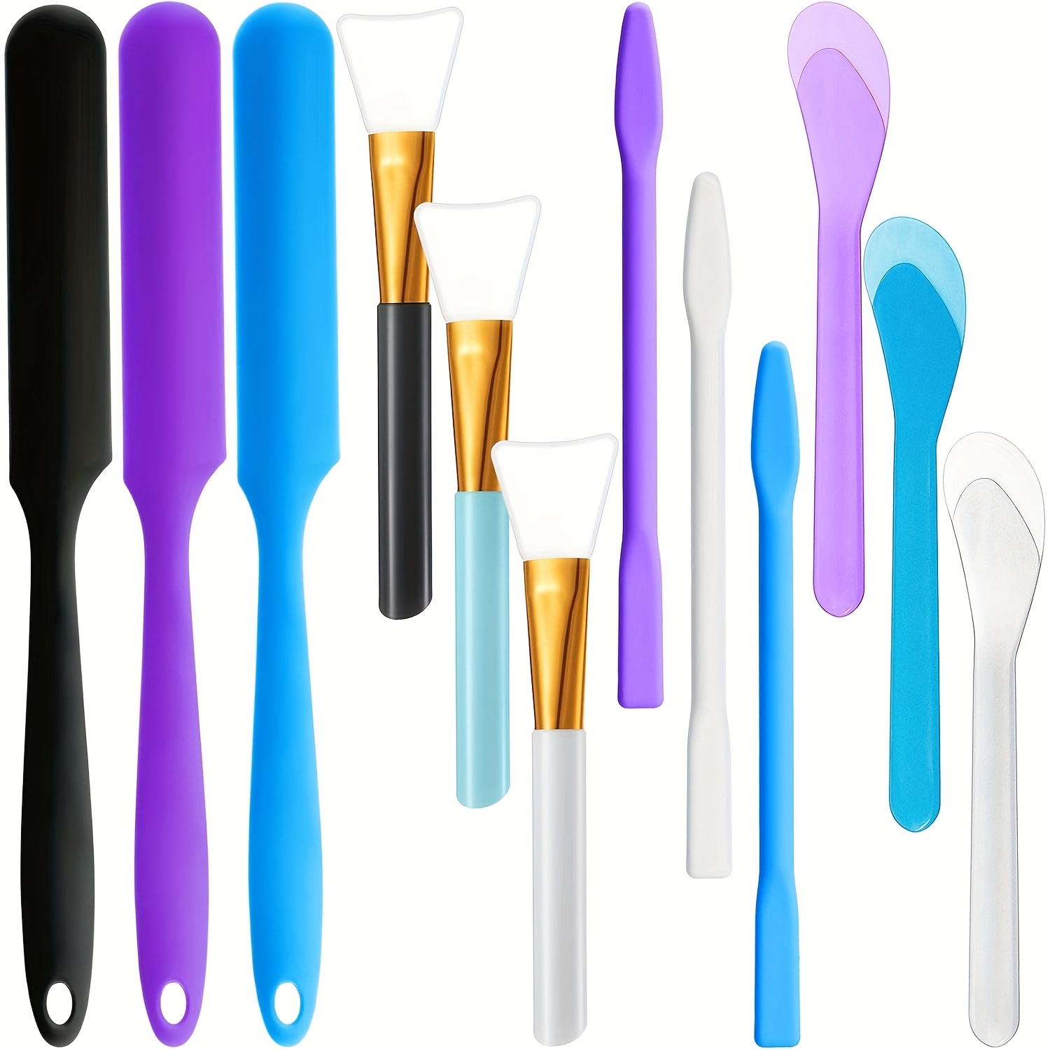 12pcs Silicone Stir Sticks Kit, Silicone Epoxy Brushes, Stir Tool Sticks, Mixing Spoon, Scraper Diy Crafts Tools For Resin Epoxy Liquid Paint(assorted Color)