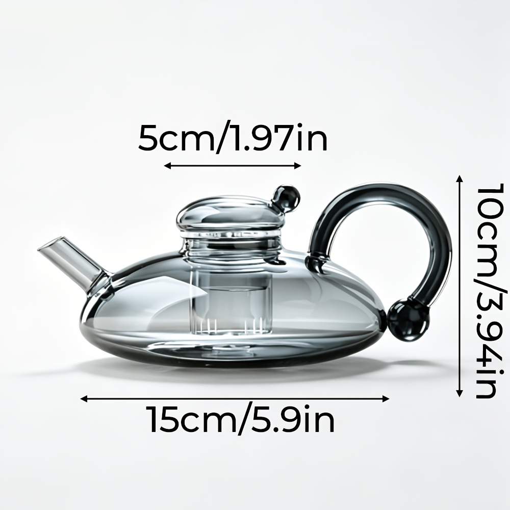 TEMU Pmmj Heat-resistant Smoke Grey Borosilicate Glass Teapot With Black Handle And Round Lid. Ideal For Brewing Loose Leaf And Blooming Teas;