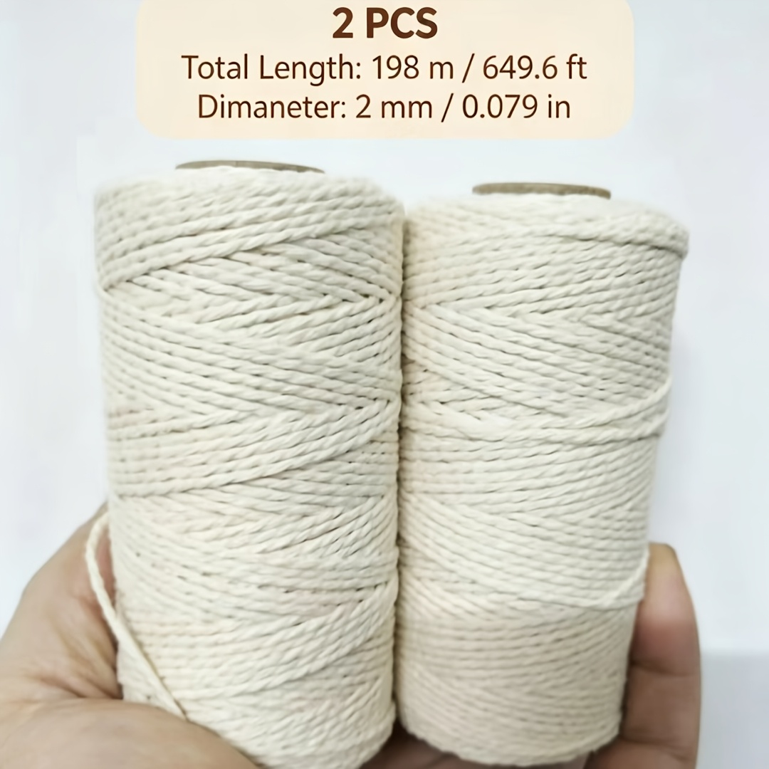 TEMU Ensemble de 2 cordes de 100% coton, épaisseur de 2 mm, longueur totale de 198 mètres, corde de , corde décorative d'emballage cadeau, pour Noël,