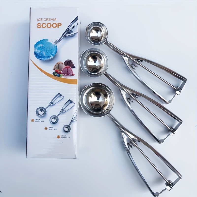 

3pcs Stainless Steel Cookie & Ice Cream Scoop Set - Easy Trigger Release, Dishwasher Safe, Perfect For Cookies, Cupcakes, Melon Balls & More