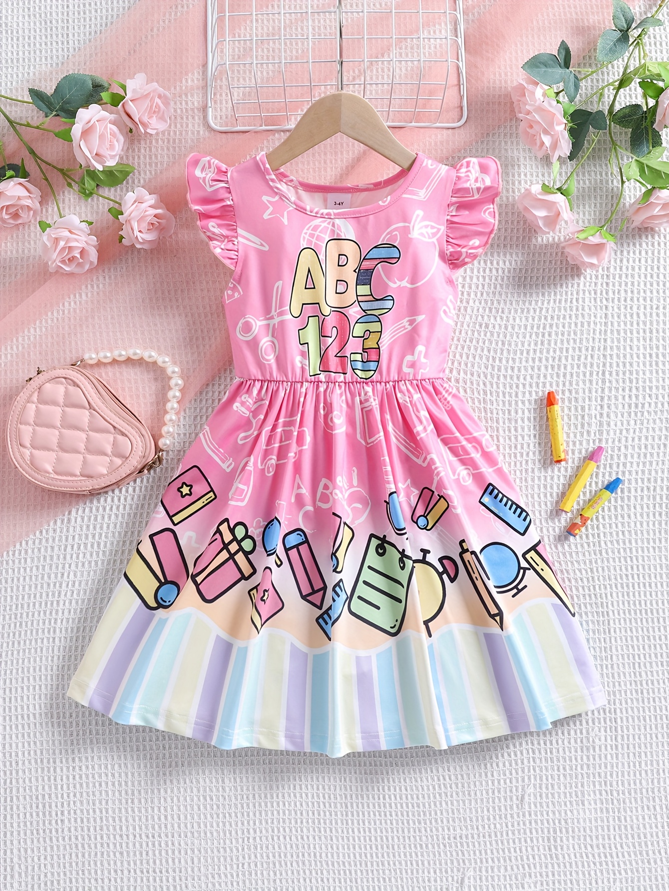 robe rentrée scolaire filles à manches bouffantes imprimé Temu