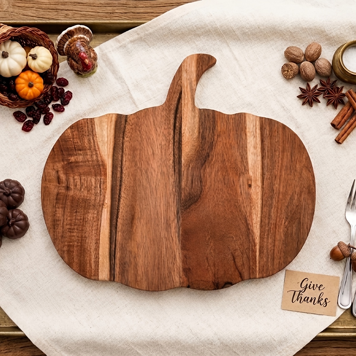 TEMU Pumpkin-shaped Tray With Handle, Wooden Decorative Tray For Autumn Halloween Thanksgiving, Suitable As Decor Gift, Designed For Kitchen Trays -