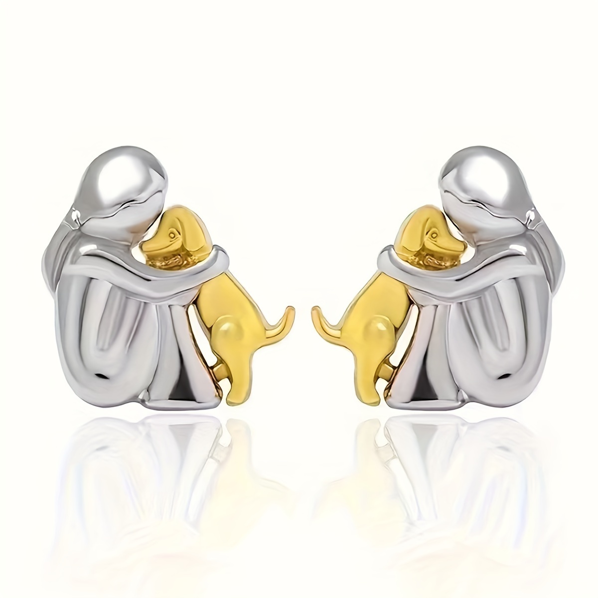 Image of A Pair Of Small And Cute Metal "little Hugging A Dog" Stud Earrings, Perfect For Holidays, Birthdays, Dates, Dances, Parties, Vacations, Shopping, Daily Wear, And Commuting Accessories