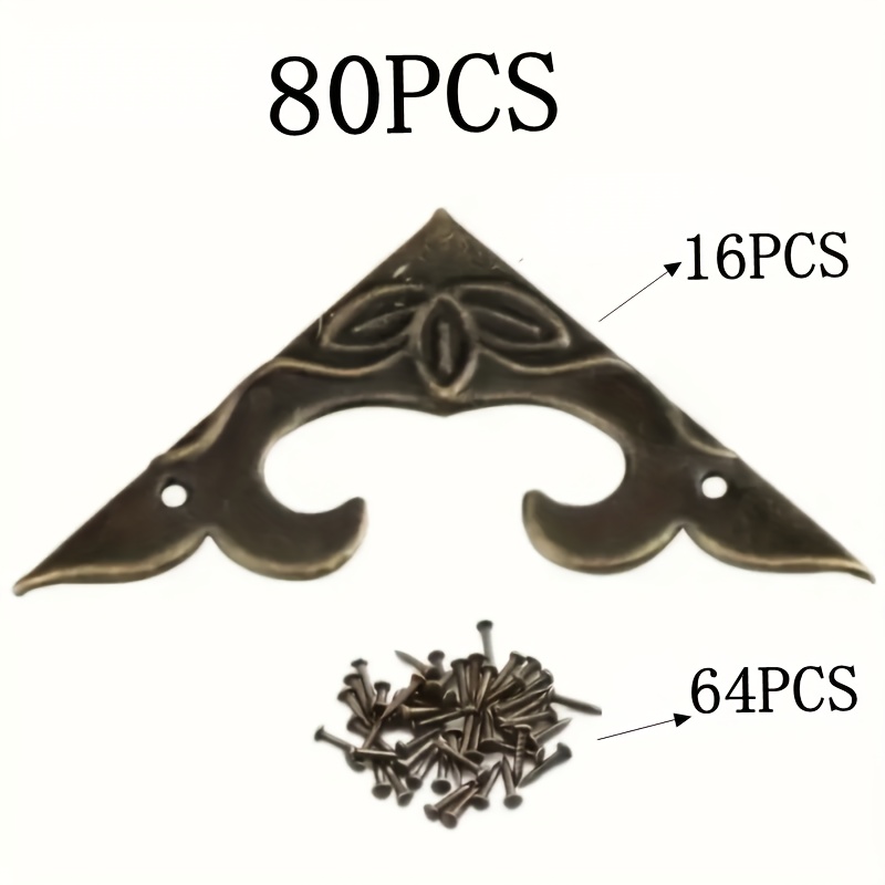 TEMU Juego de 80 piezas: 16 protectores de esquina de metal + 64 tornillos, esquinas metálicas decorativas para cajas de madera - Acabado, sin látex,
