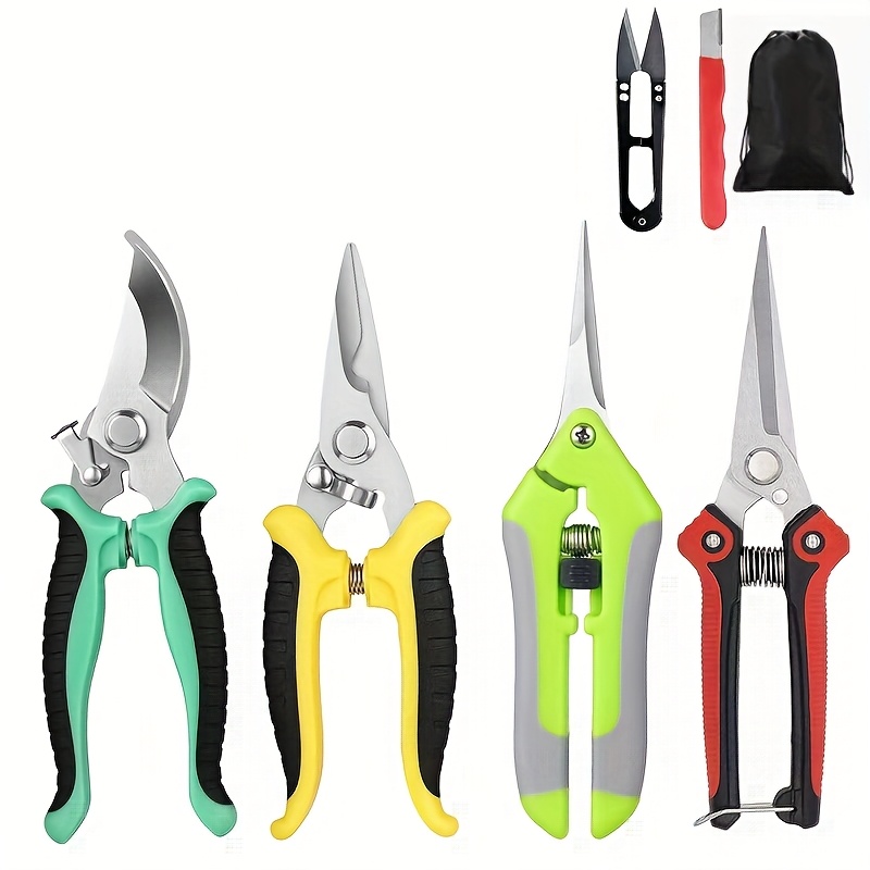 6-Piece Heavy-Duty Gardening Pruning Shears Set, Stainless Steel Blades with Ergonomic Non-Slip Handles for Ambidextrous Use – Multi-Purpose Branch Trimmers/Fruit Picking Scissors/Pruner Clips