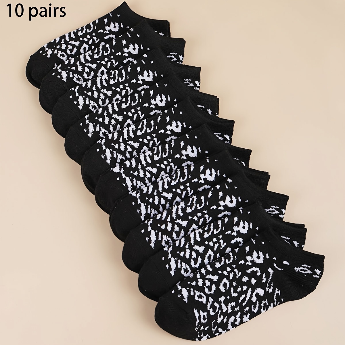 E-shop 10er-Pack gemischte Farben: , Grau Mehrfarbiger Leopardenprint, Freizeit-Sport-Socken für Damen, schweißabsorbierend, niedriger Schnitt