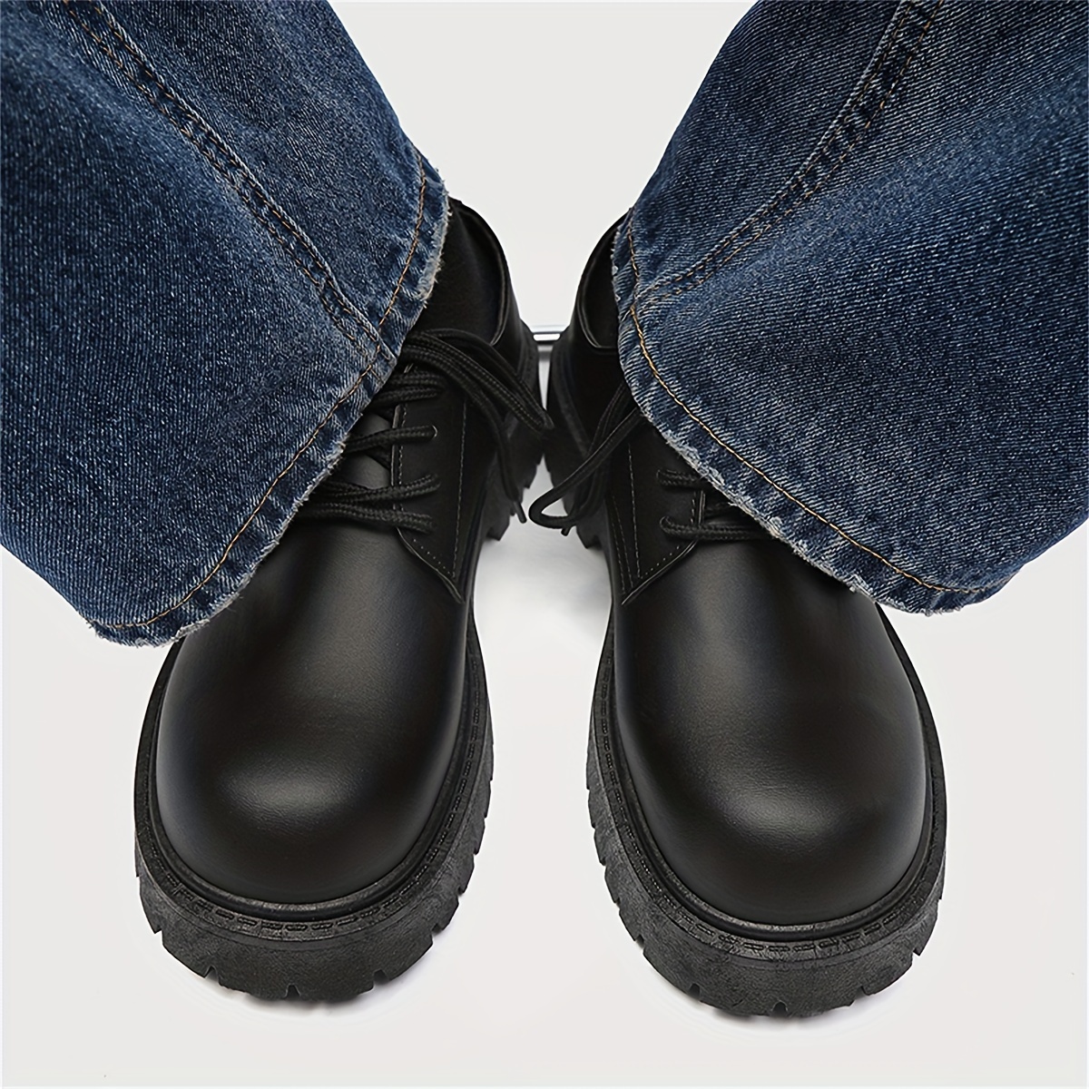 mens spring derby shoes solid black chunky sole style upper