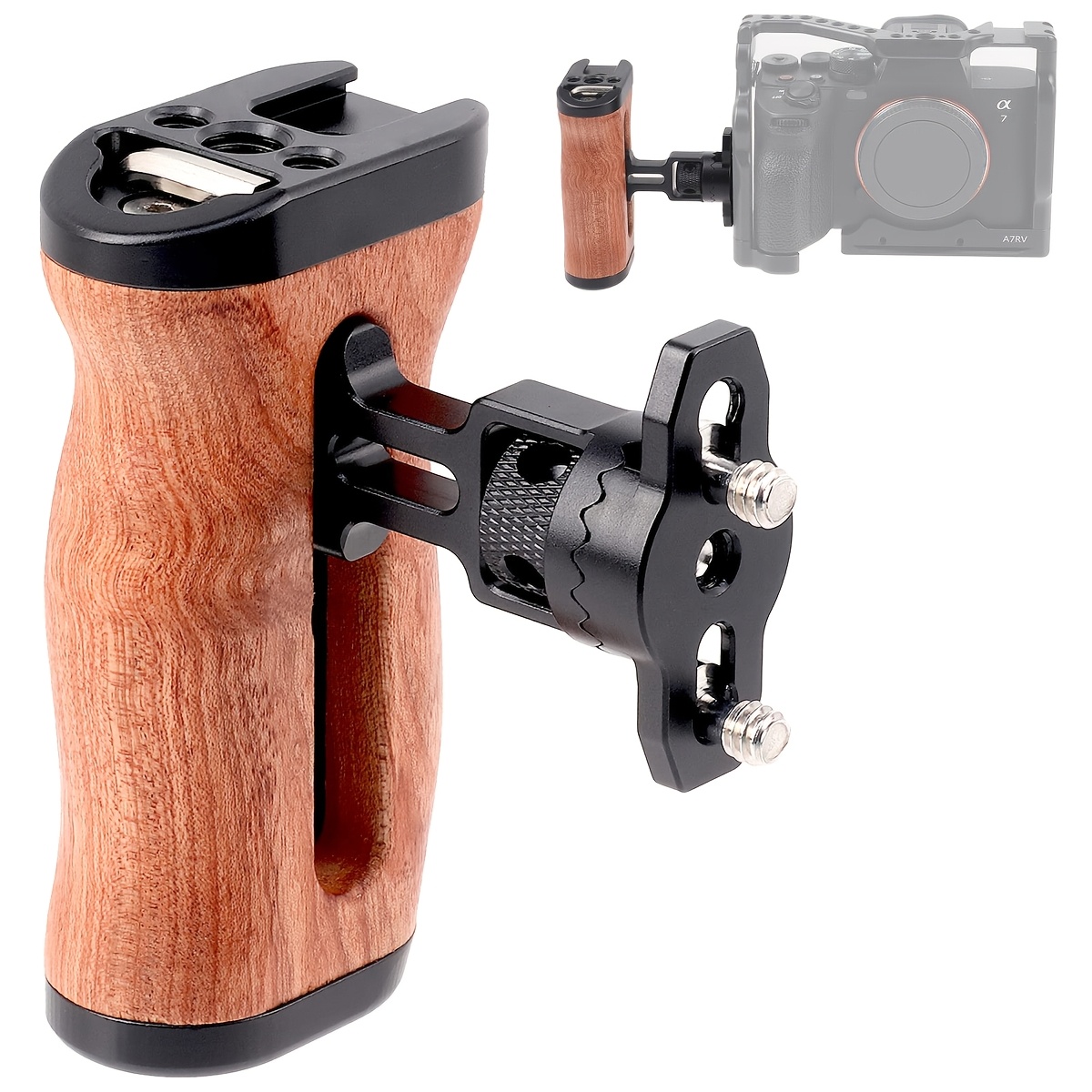 TEMU Adjustable Camera Cage Handle With Wooden Grip - Compatible For Dslr/vlog Camera Systems, Side Handle For Vlogging, , Dslr Accessories,