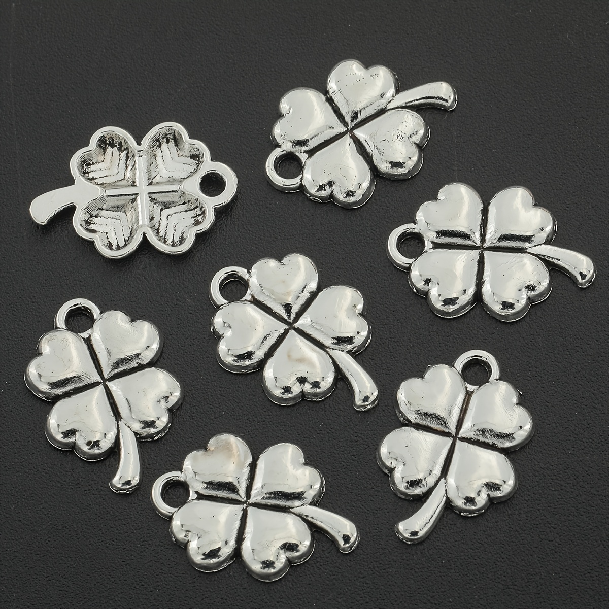TEMU 30pcs Clover Pendant Plant Leaf Charms Clover Love Accessories Creative Alloy Pendants For Braiding Necklaces, Bracelets, Earrings, Bag Chains