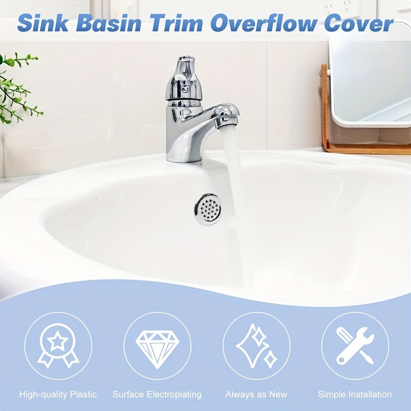 4pcs/pack Plastic Bathroom Kitchen Basin Sink, Overflow Cover Ring Insert Replacement, Chrome Hole Round Drain Cap, Basin Accessory For hotel Use
