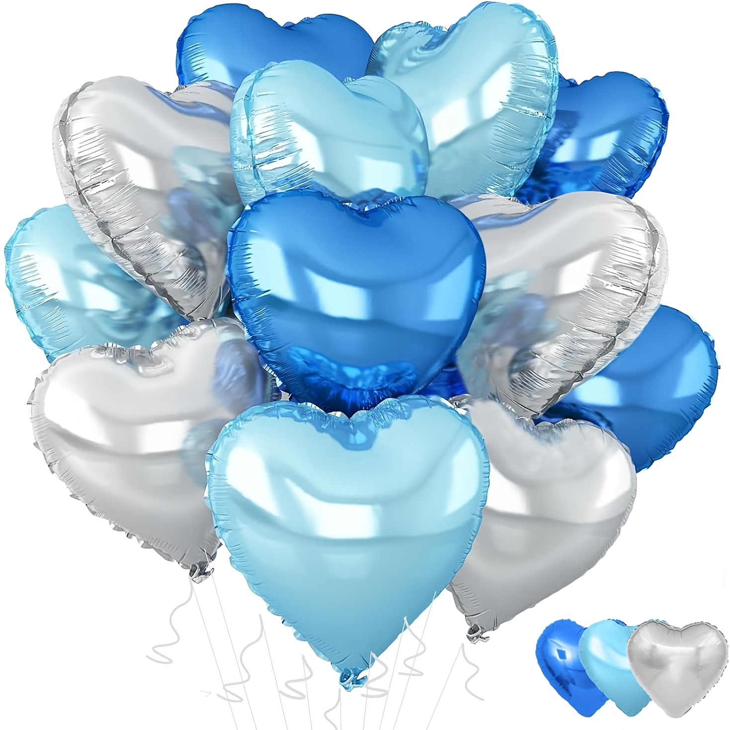 Blue Silvery Heart Balloons, 22pcs Silvery Heart Shaped Foil Balloons, 10inch Royal Blue Heart Helium Balloon For Shower Birthday Anniversary Wedding Party Decorations
