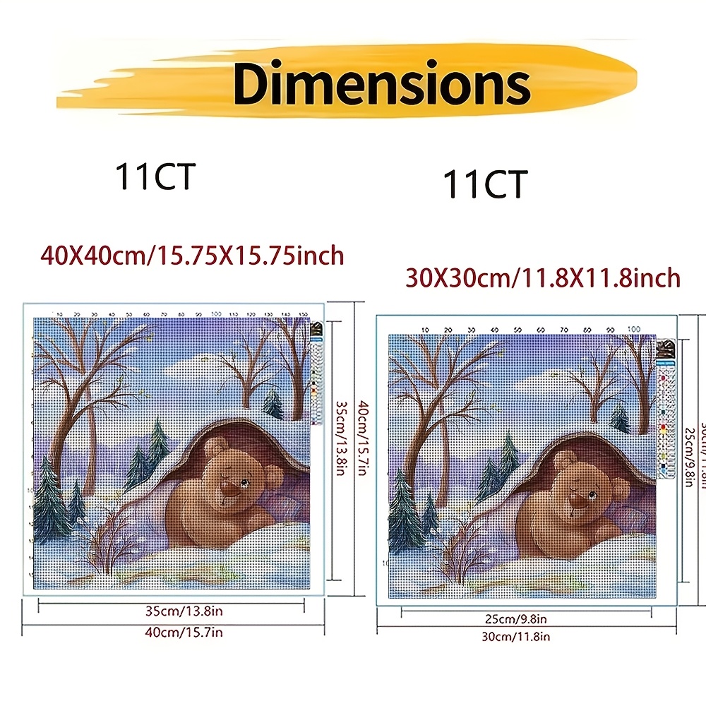 New Cross Stitch Printed Kit, Snow Cave Brown Bear Pattern